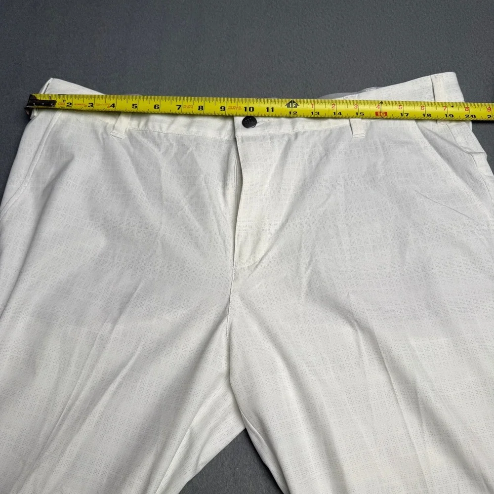 Adidas Mens Golf Pants White Micro Grid Performance Flat Front 38x30